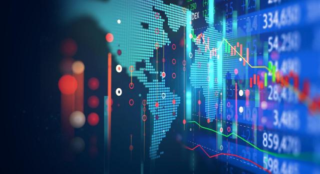 Transacciones Transacciones. Gráfico de inversión en el mercado bursátil con datos de indicador y volumen